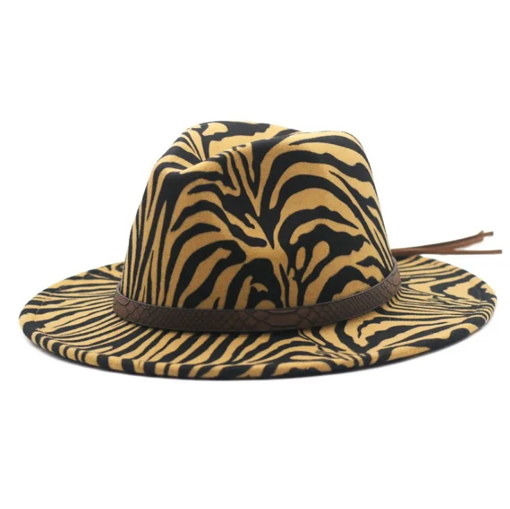 Brim Hat Zebra Cowboy Hat Woolen Zebra Print Women's Wide Brim