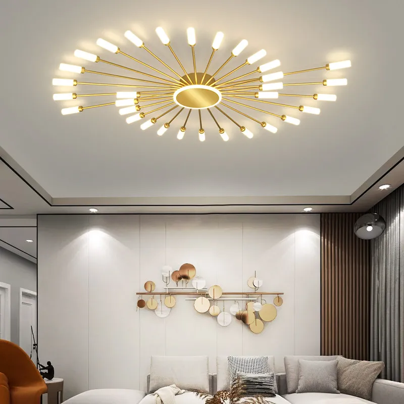 Lámpara De Techo Moderna Con Forma De Flor O Fuegos Artificiales – Montaje Empotrado, LED, En Negro O Dorado – Para Sala De Estar O Comedor