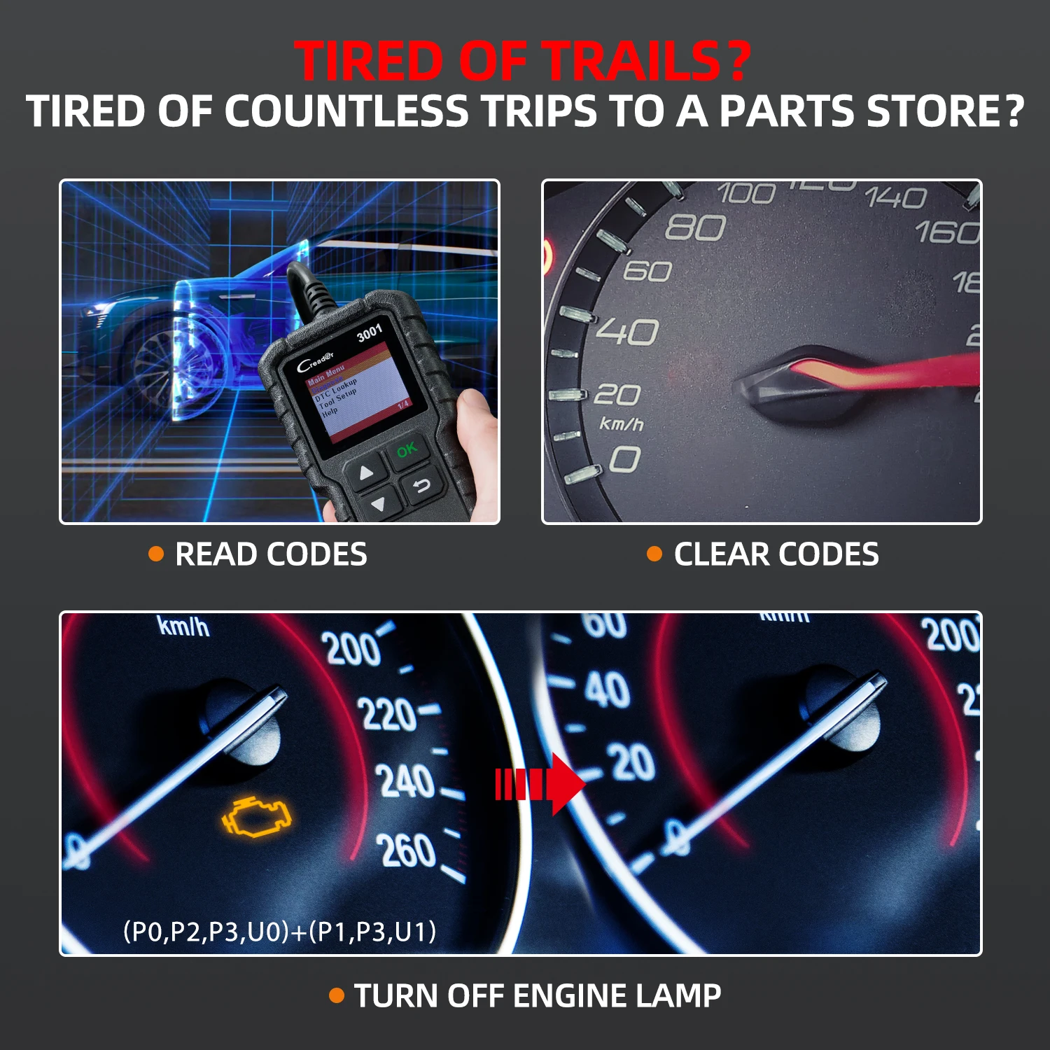 LAUNCH  Creader 3001 Obd2 Scanner Engine Fault Code Reader Mode 6 Can Diagnostic Scan Tool for All Obdii Protocol Cars