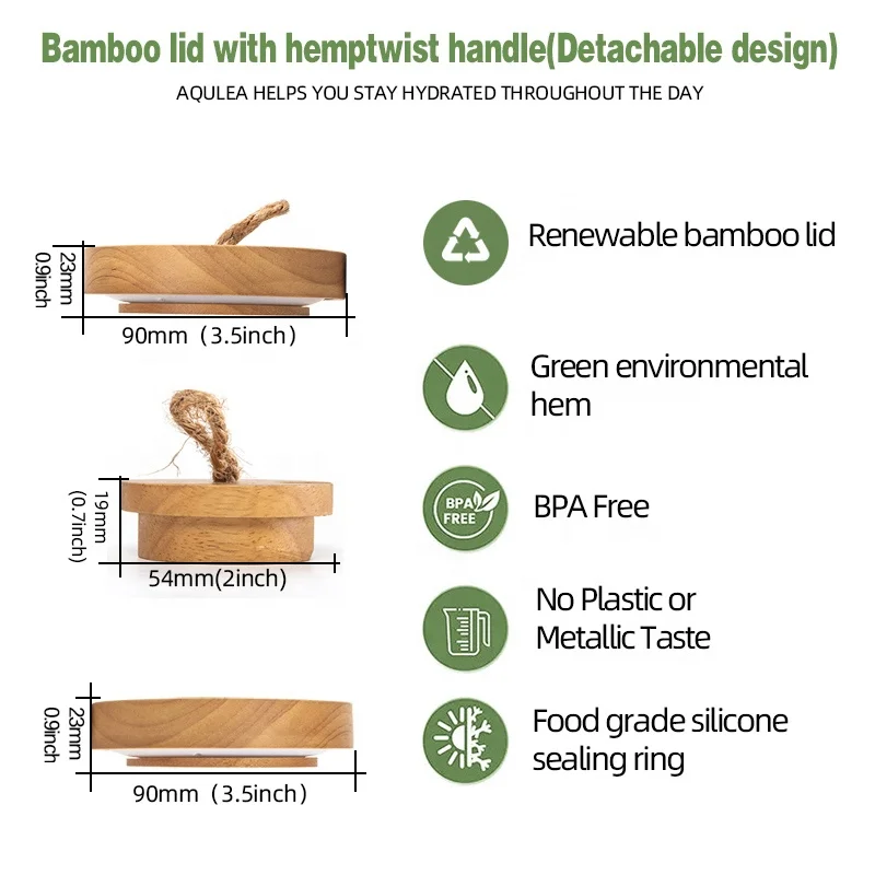 Съемные бамбуковые крышки из натурального бамбука с ручкой hemptwist для герметичных банок