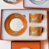 Cheval de guerre orange-2 tasses et 2 soucoupes-230