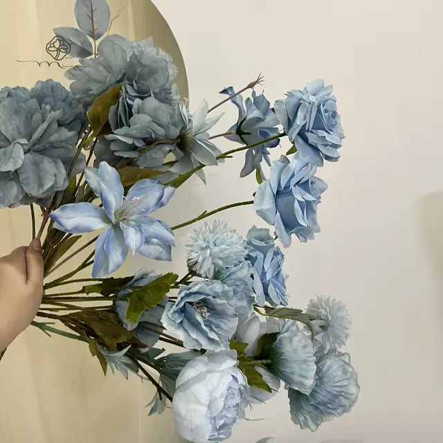 MIYI Blue Peony Rose Wedding Hotel Home Decoration Artificial Flowers