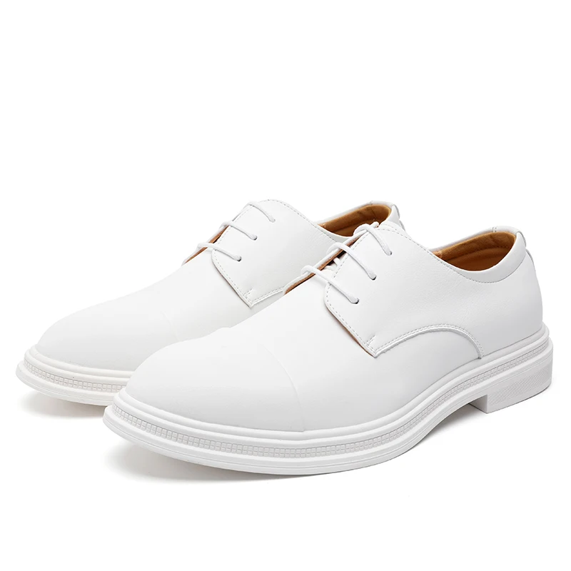 Hand Made Men's White Genuine Leather Dress Shoes for Weddings