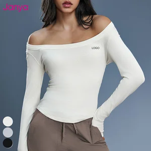 Janya Custom Logo Solid Sportswear Women's Off-the-Shoulder Long Sleeve Slim Fit Modal Fitness Shirts Breathable Yoga Sports Top