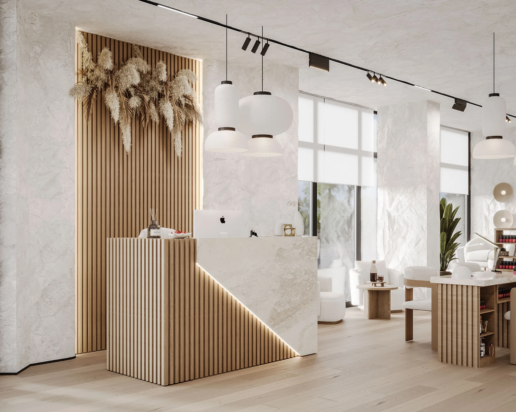 Modern Design BRUTALIST Brand Nail Salon Mirrors Nail Table Wooden Beauty Salon Styling Station