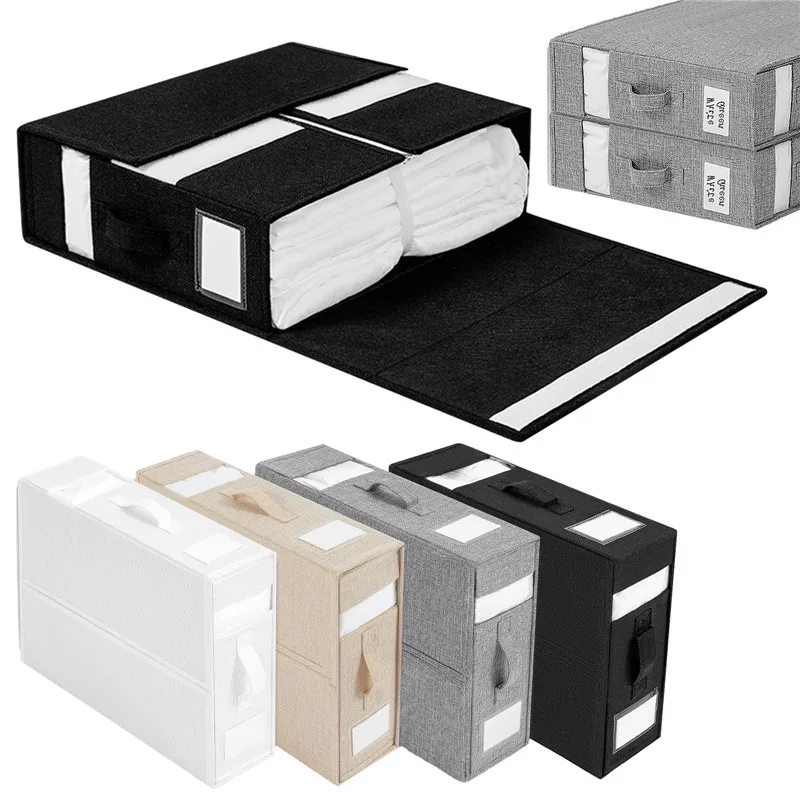 Contenitori Per Lenzuola Pieghevoli Con Finestra Trasparente – Confezione Da 4 Organizer Per Armadio, Scatole In Tessuto Non Tessuto 38x32x12 Cm, Grigio - 5