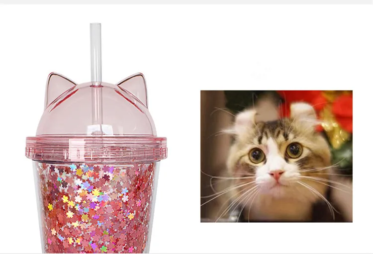 420ml Cat Ear Straw Cup, Cute Summer Water Cup