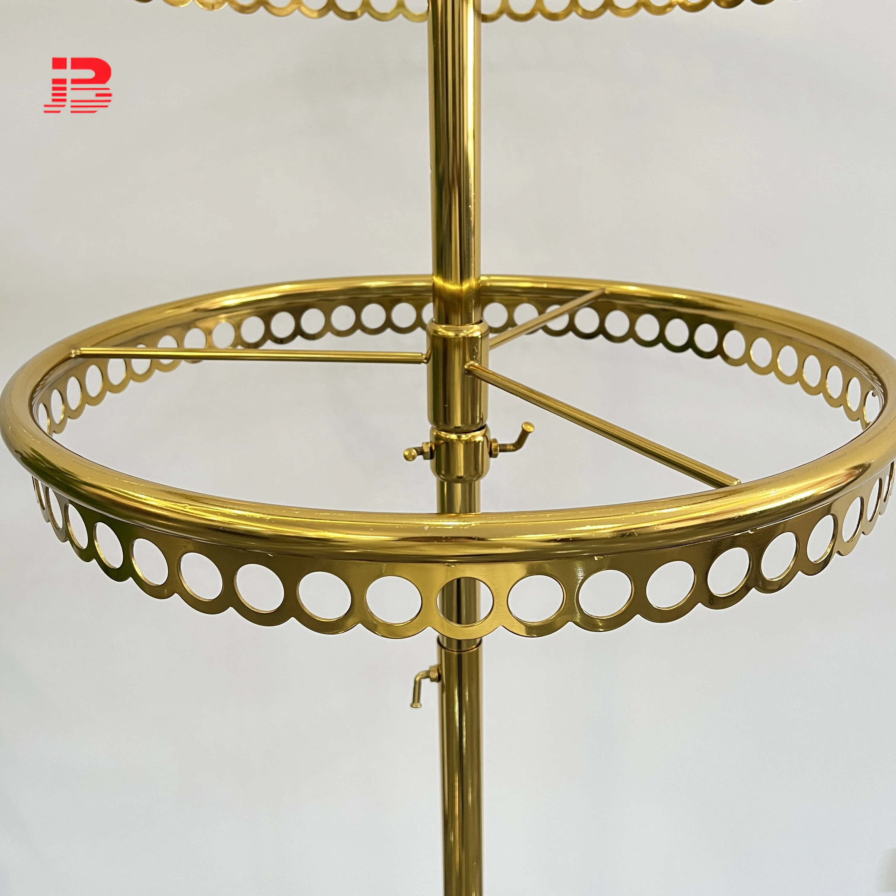 Metal Gold Clothing Dress Rotating Display Rack/ Removable 2 Layers Shelf