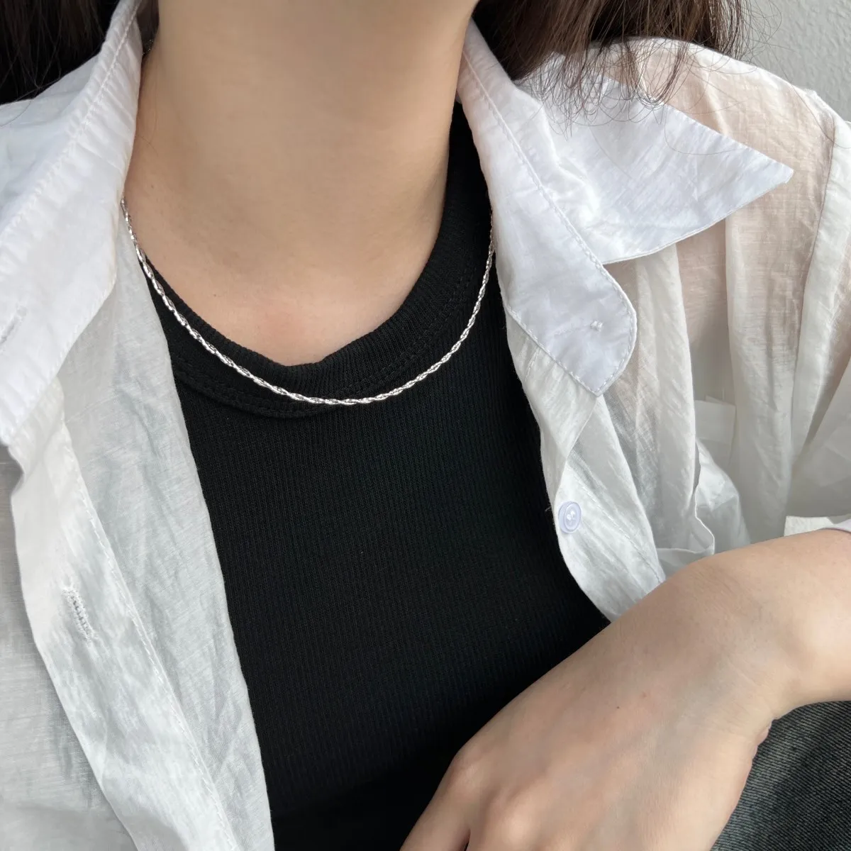 KAKODIY Minimalist Neck Prata Para Women Twisted Chain 925 Sterling Silver Necklace Women Pendant detail 6