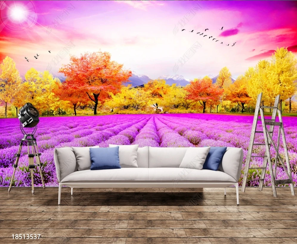 European Style Lavender Gold Tree Animal Print Wallpaper 3d Home Decoration Modern TV Sofa Background Wall