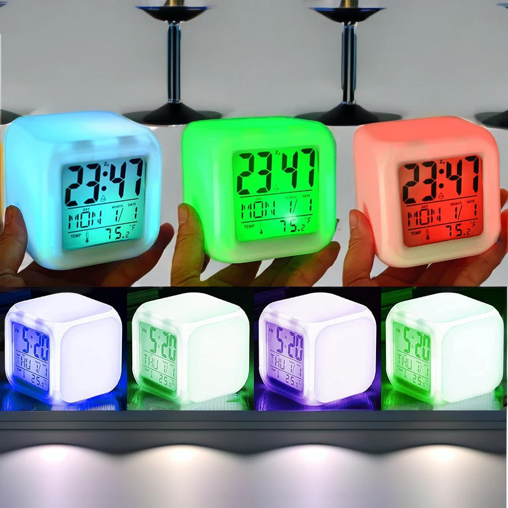 7 Colour Sublimation Cube Clock Popular Gift Electronic Desk Clock with Luminous Feature and Calendars