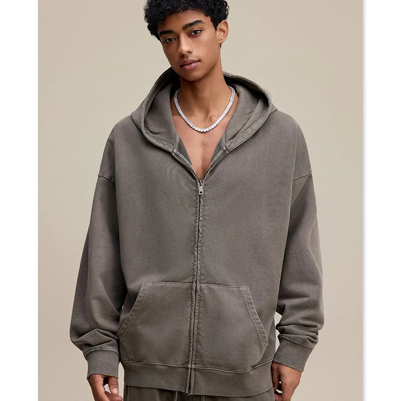 AU Custom Men's Oversized Hoodie Jacket Vintage Zip-Up Tie Dye Design Long Sleeve Cotton XXS American Streetwear Style Digital