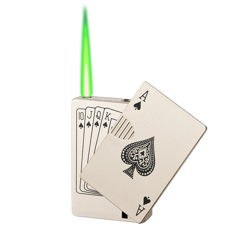 Green Flame Ace Card Metal Windproof Cigarette Lighter Playing Card