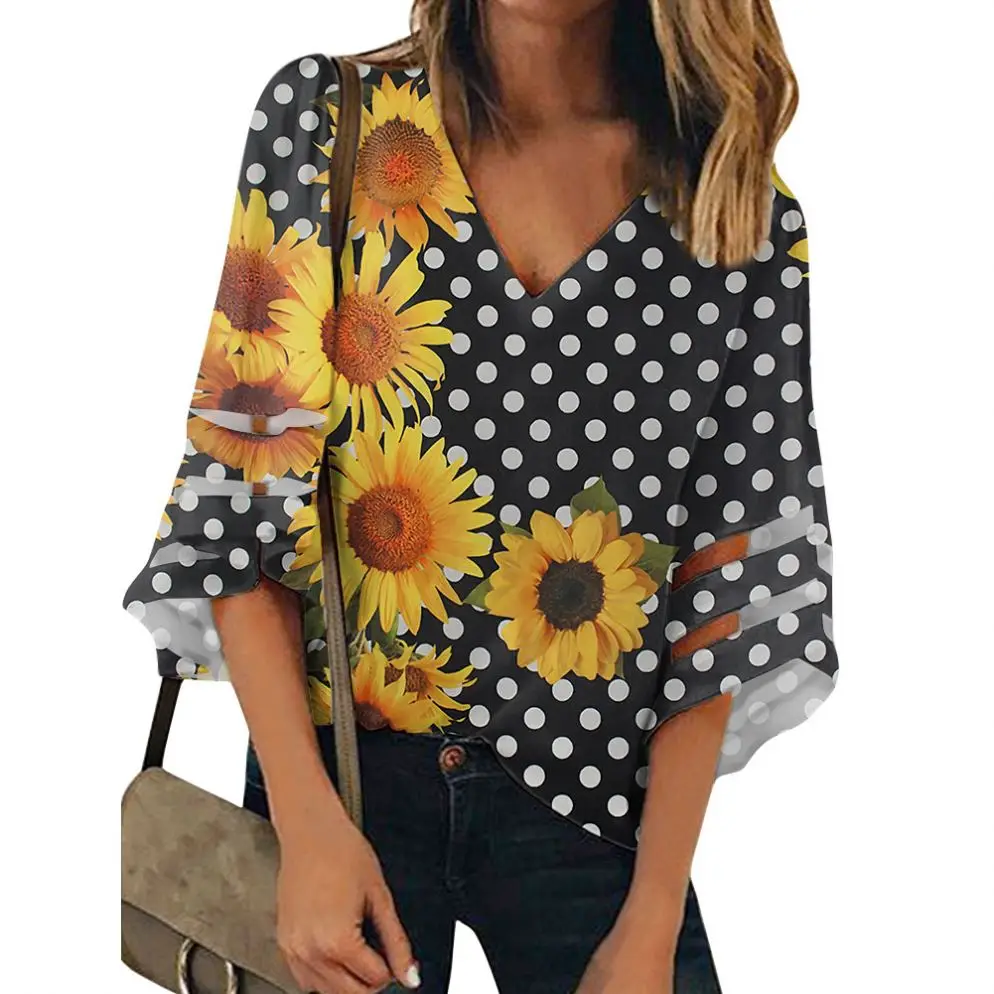 Designs Sunflower Print Ladies' Blouses 