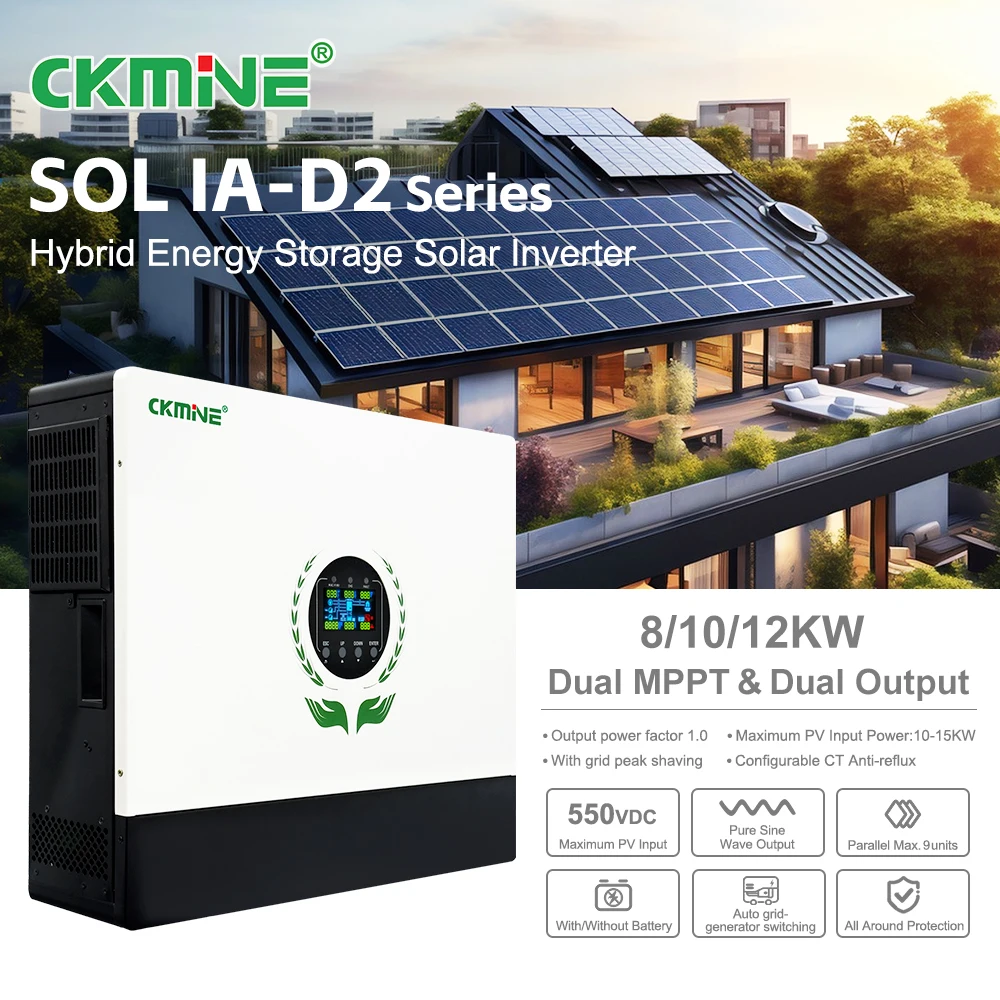 CKMINE 8 kW 10 kW 12 kW Double MPPT 550 VDC 220 V 230 V Inverseur hybride de stockage d'énergie à sortie double, monophasé, avec fonction de parallélisation pour usage domestique