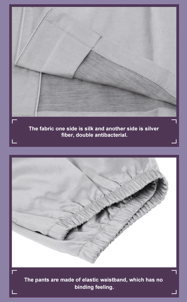 Custom logo soft double anti-microbial mulberry silk sleepwear pure silver fiber men pajamas