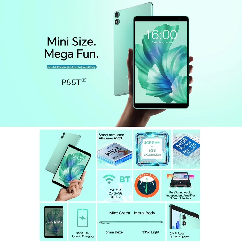 Teclast P85T Android14 Tablet 4+6GB ブルー P85T Tablet