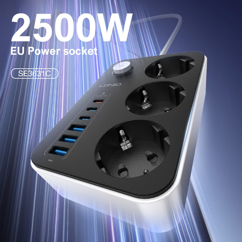 LDNIO SE3631 Switch Power Strip - 6 USB 3 AC Ports Charger