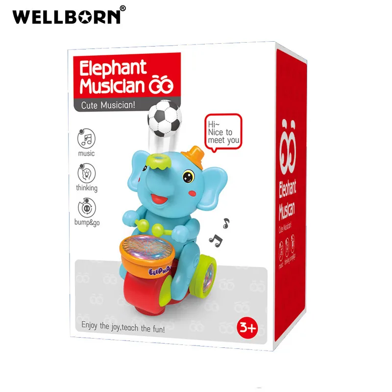 Электронный драм-Слон с музыкой и световой батареей