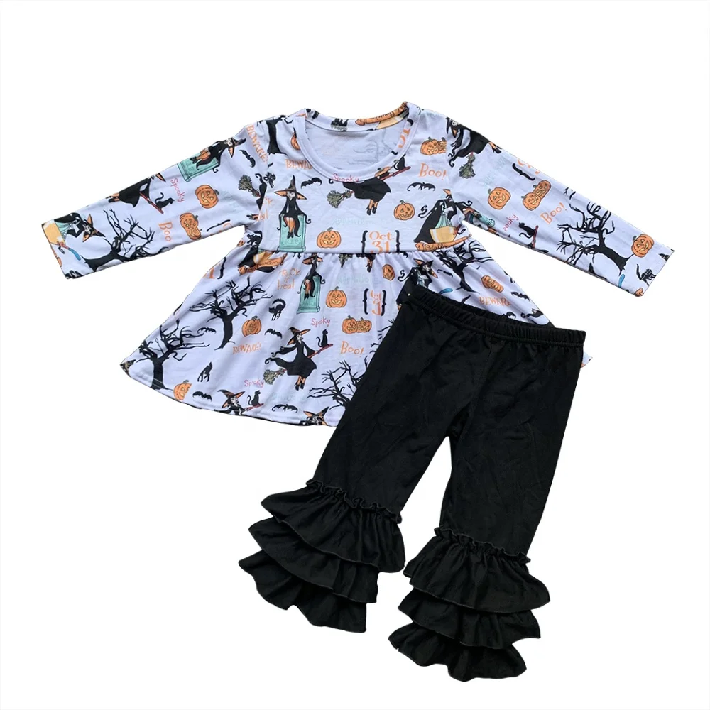 Vetements D Automne Pour Bebe Fille Ensemble Tenues Boutique Haut Assorti Triple Volants Pantalon Noir En Coton Pour Petites Filles Collection Buy Triple Pantalon A Volants Halloween Bebe Vetements Robe Match Pantalons Tenues Product On Alibaba Com