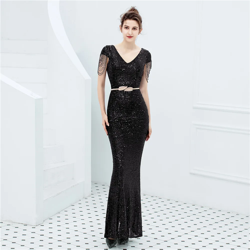 16221-S# Long Sequined Formal Dress - Perfect for Bridesmaids