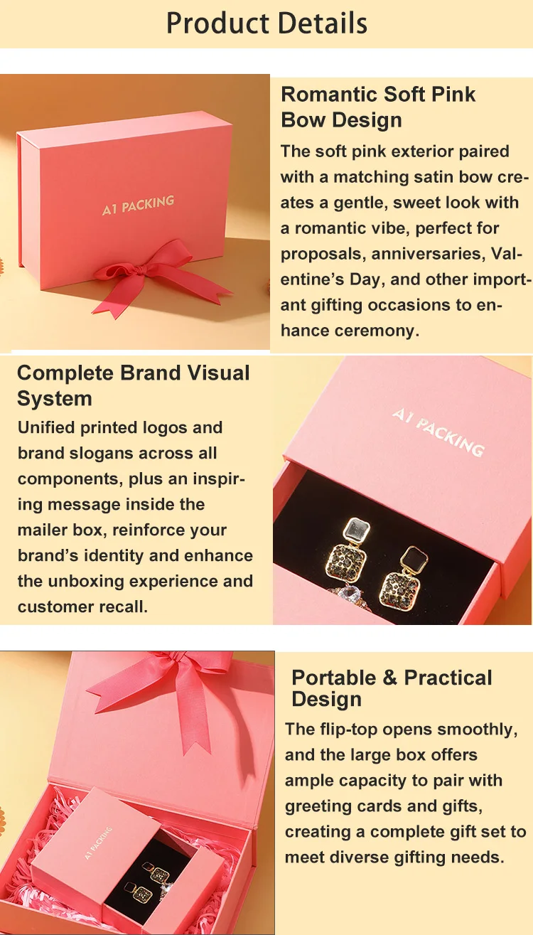 High-End Custom Logo Pink Magnetic Square Flip-Top Jewelry Gift Box Double-Layered Drawers for Rings Necklaces factory