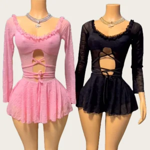 Viviblook Z1112DS Autumn New Fashionable Sexy Hot Girl One Shoulder Hollow Lace High Waist Slimming Mini Dress for Women