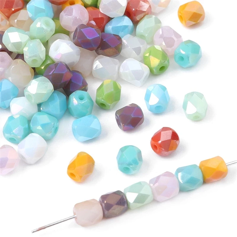 6mm Cube Glass Faceted Beads DIY Handmade Bracelet Necklace Jewelry Making Materials Accessories