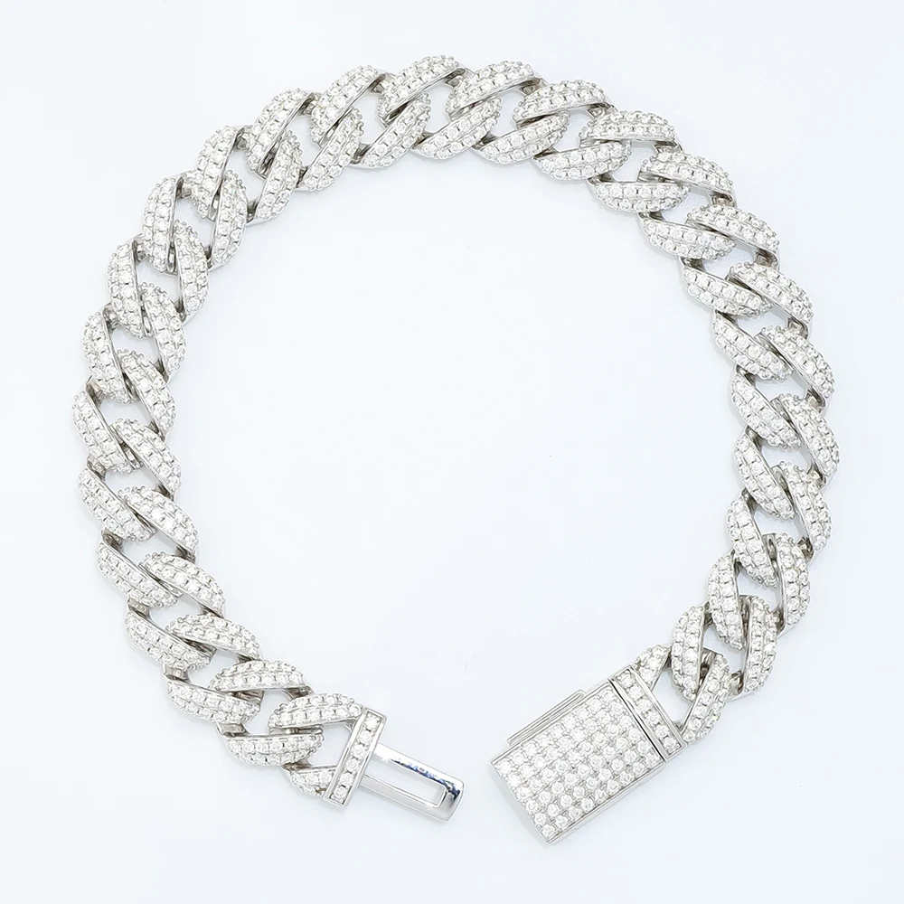 Arc Shape 8mm Width Wholesale 925 Silver VVS Moissanite Chain Iced Out Hip Hop Cuban 8mm Bracelet Jewelry with GRA Certificate.