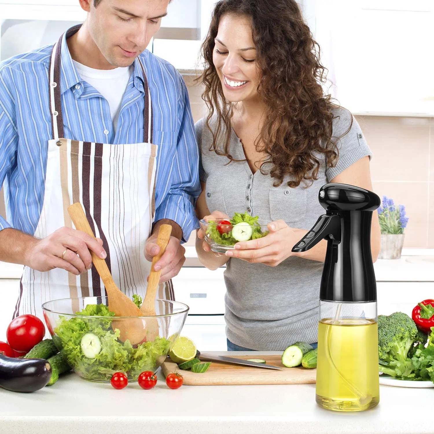 DAIHUI Bouteille de pulvérisation d'huile Comestible Bouteille de Distributeur d'huile d'olive créative pour Barbecue de Cuisson de Salade de Cuisine Blanc 