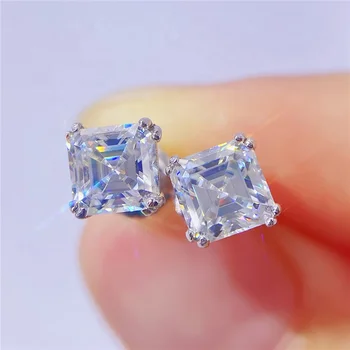 Fashion jewelry stock wholesale bling diamond asscher cut moissanite stud earrings