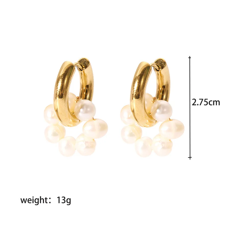 Woying Tarnish Free Gold Drop High Quality Freshwater Pearl Stud Earrings Stainless Steel 18k Gold Women Jewelry Hoop Earrings