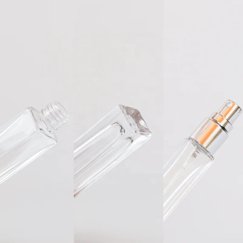 5ml 10ml 15ml square Glass Bottle Empty Perfume Essential Oils Bottle Spray Bottle Atomizer with Shiny Gold Silver Cap