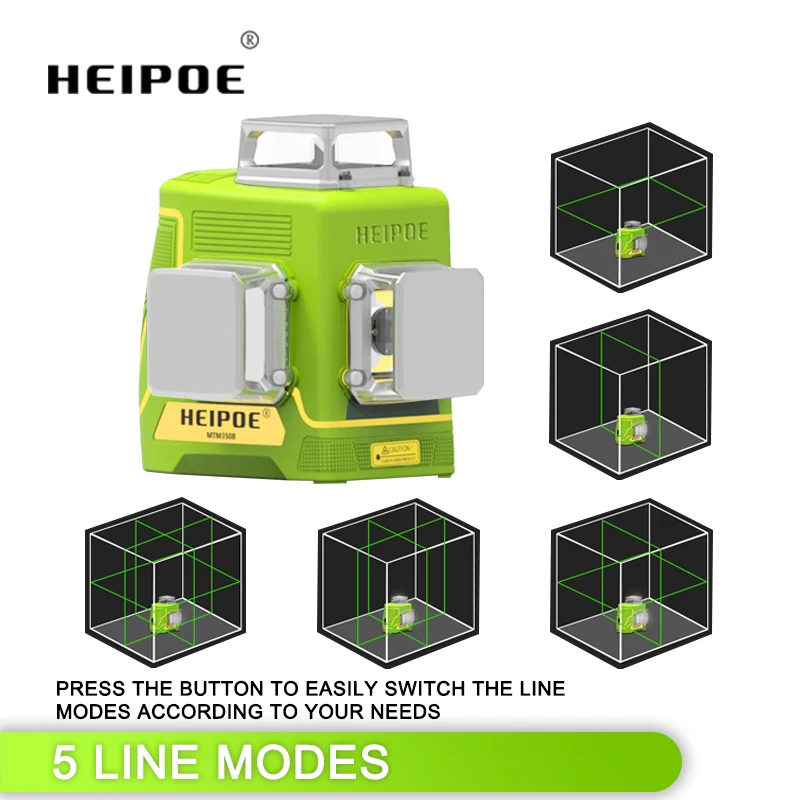 Pro   HEIPOE  MTM350B   360 Rotary Multi Cross Green Magnet 3D 12 Lines   Nivel Laser