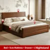 Letto, Marrone Noce + Materasso 5 cm + Cassetto + 1 Comodino