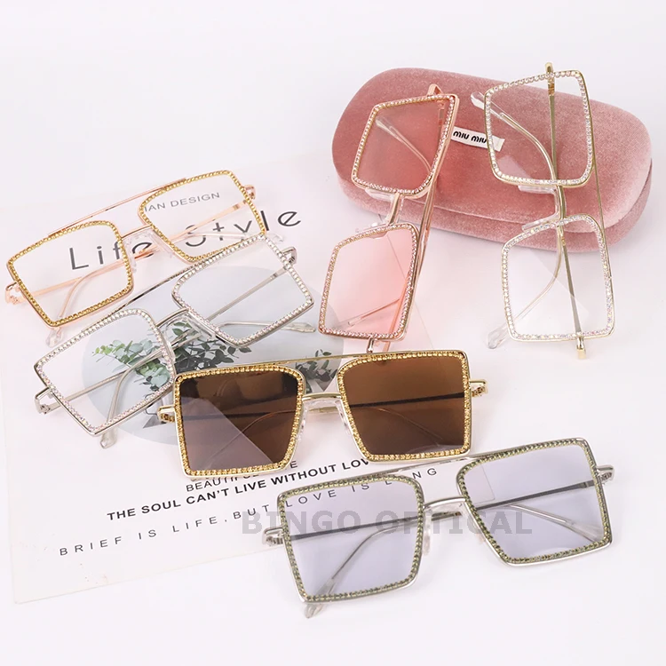 Rectangle Glasses Wholesale Crystal Oversized Bling 2025 Clear Lens Rhinestone Anti Big aperçu 4