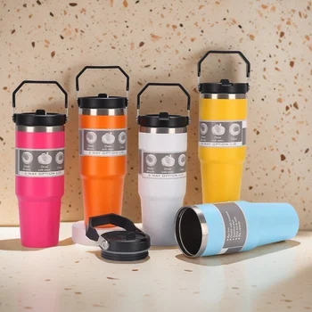 Custom Logo 40oz Tumbler Leak Proof Stainless Steel Coffee Mug Thermal Cup Vacuum Insulated Tumbler With Flip Handle and Straw