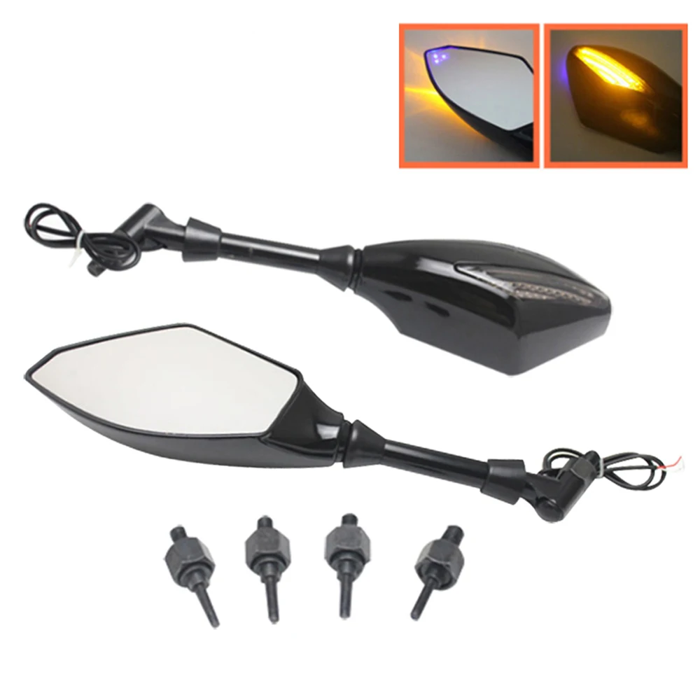 Universal Motorcycle Rear View Mirror 12V LED Turn Lights Side Mirrors Motorbike Rearview Mirror With Turn Signal Black