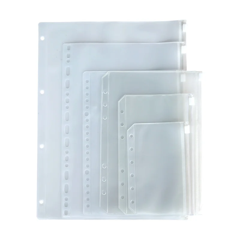 5pcs/pack A5 A6 A7 Binder Zipper File Pocket Refill Envelope Transparent Planner 