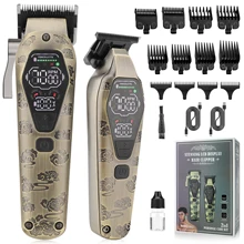 Lanumi 642 professional hair clipper kit 2 in 1 Retro oil hair trimmer set lcd display pro gold hair clipper