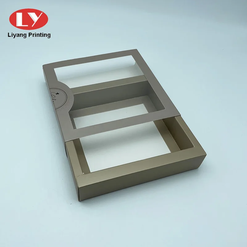 Custom Rose Gold Logo PVC Window Clear Small Empty Drawer Slide Chocolate Packing Folding Gift Packaging Box Paper Boxes Food
