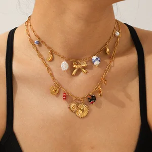 MW Custom DIY Starfish Conch Charms Gold Plated Stainless Steel Ocean Sun Pendant Pearl Necklace Fashion Beach Jewelry