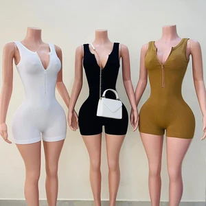 Huili Manufacturers 2025 Sports Activewear Custom High Quality Gym Sleeveless Heavyweight Ribbed Bodysuits&jumpsuits with Zipper