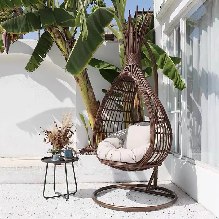 Modern Outdoor Swing Garden Egg Chair Wicker Metal Patio Egg Chair Rattan Swing Chair