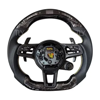 Custom for Porsche Steering Wheel Panamera Macan Cayenne 718 911 918 958 970 971 LED Carbon Fiber Leather Steering Wheel