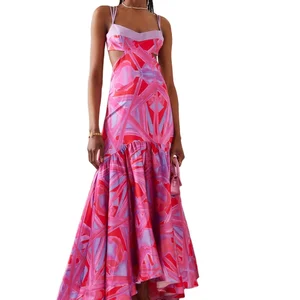 Custom High Quality  Summer Causal Dress Haute Couture Bright  Backless V-Neck Skirt Asymmetric Tie Dye Ladies Maxi Dress