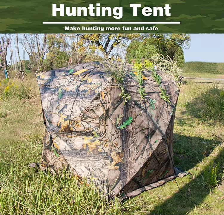 New portable pop up outdoor camping tent camouflage blind hunting tent with fiberglass poles details