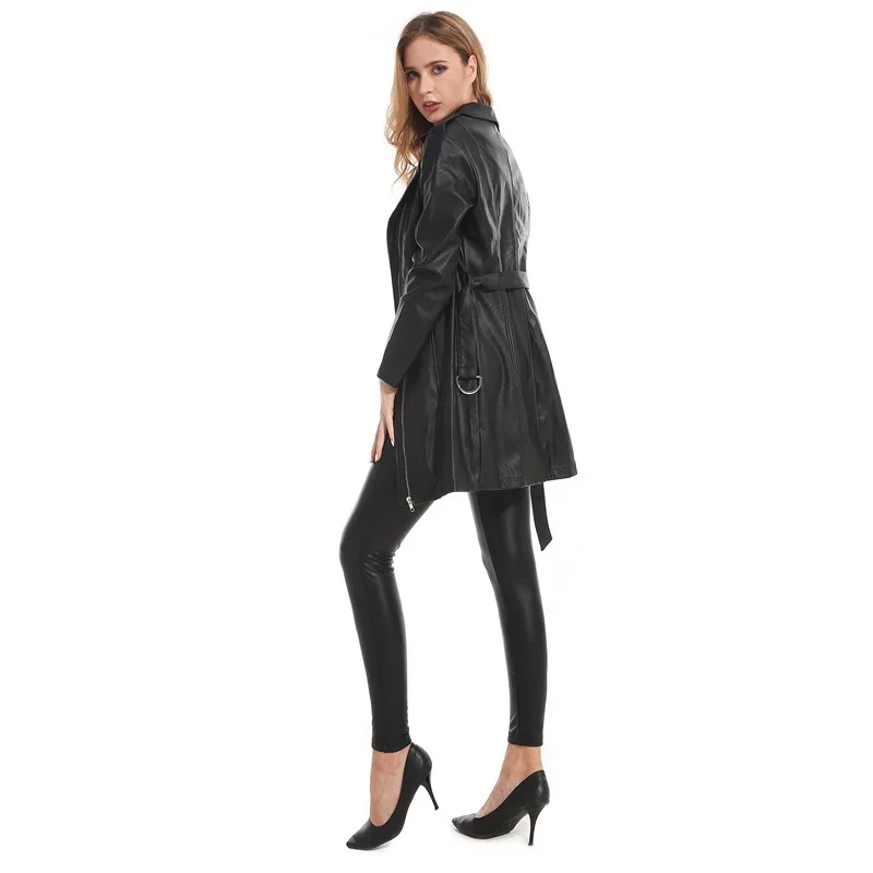 Women's Long Sleeve Zipper PU Leather Jacket