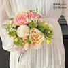 Pink hanfei mei, chrysanthemum, hydrangea, hand-tied bouquet