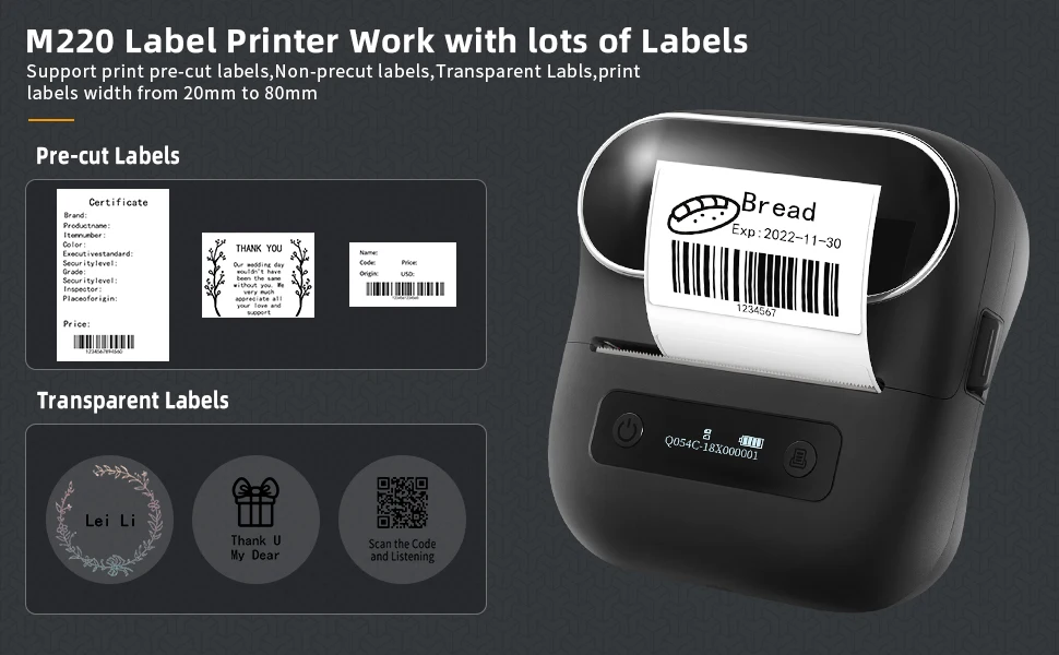 M220 Label Maker Bluetooth Sticker Machine Barcode Label Printer or Labels  Lot